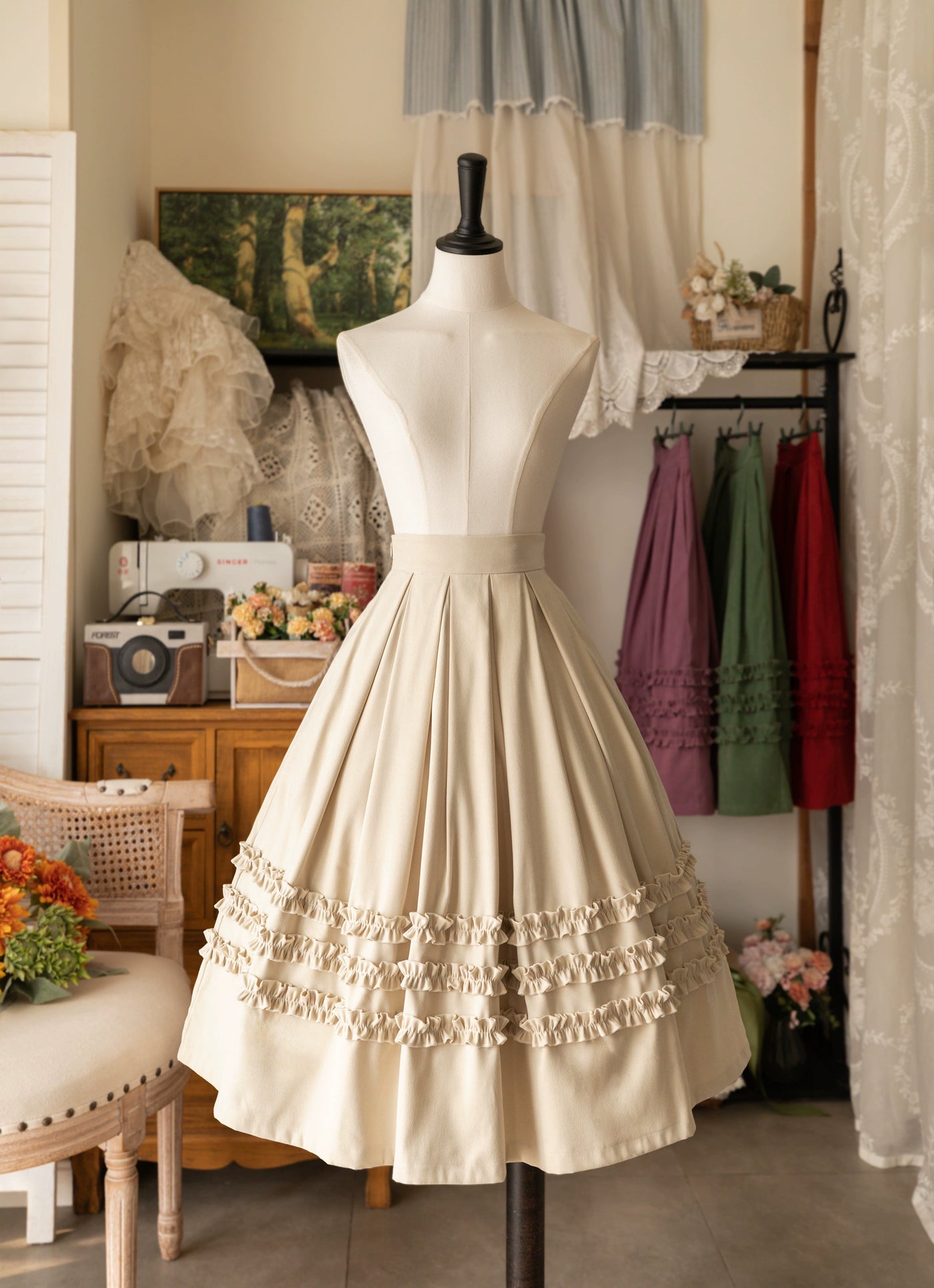 Forest Wardrobe~Forest Basket~Elegant Lolita Skirt Mushroom Edge Skirt Retro Classic S Beige 