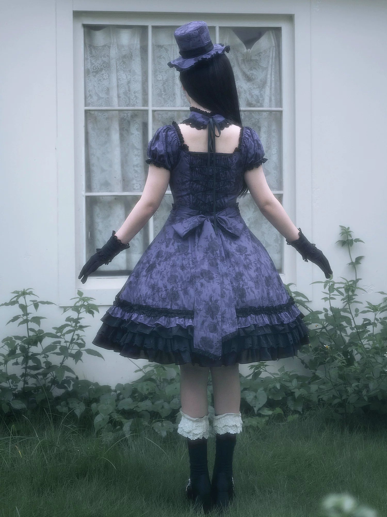 Bliss Bouquet - Cotton Old School Lolita Dress, Rose Print and Layered Hem 45656:857122