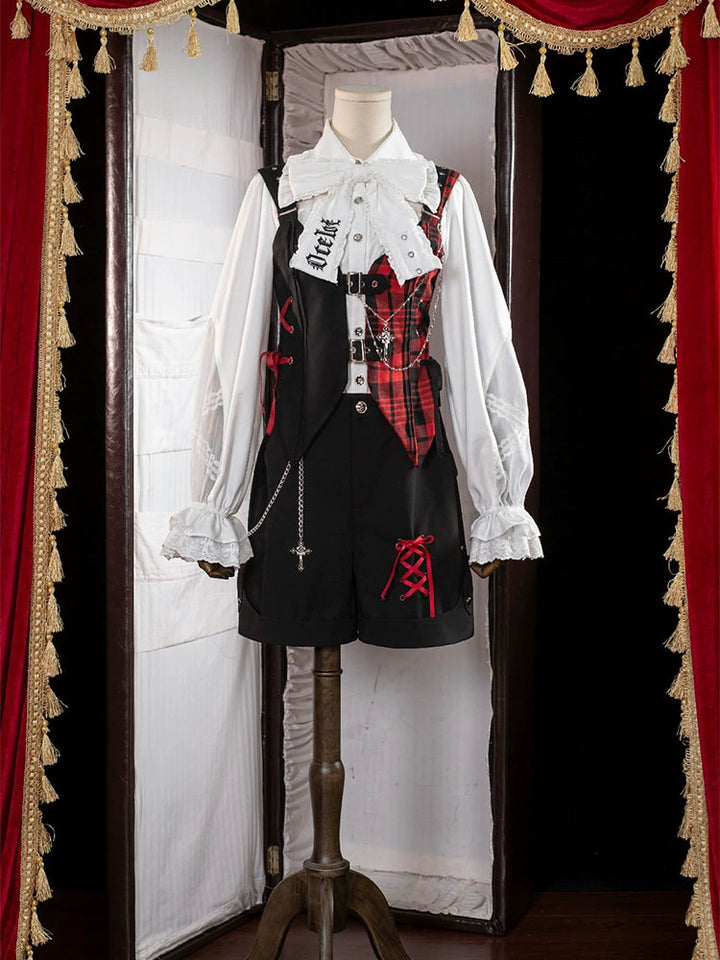 OCELOT~Kalila~Punk Lolita Dress Set Plaid Shorts Set S Red and Black Plaid-Shorts FS Complete Set 