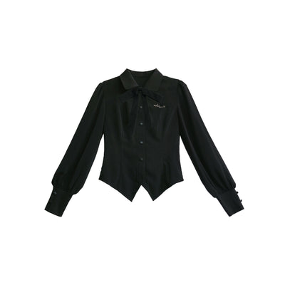 (BFM)HuTaoMuJK~Serena~Elegant Woolen Lolita JSK Dress Set S Black shirt (with bow tie) 