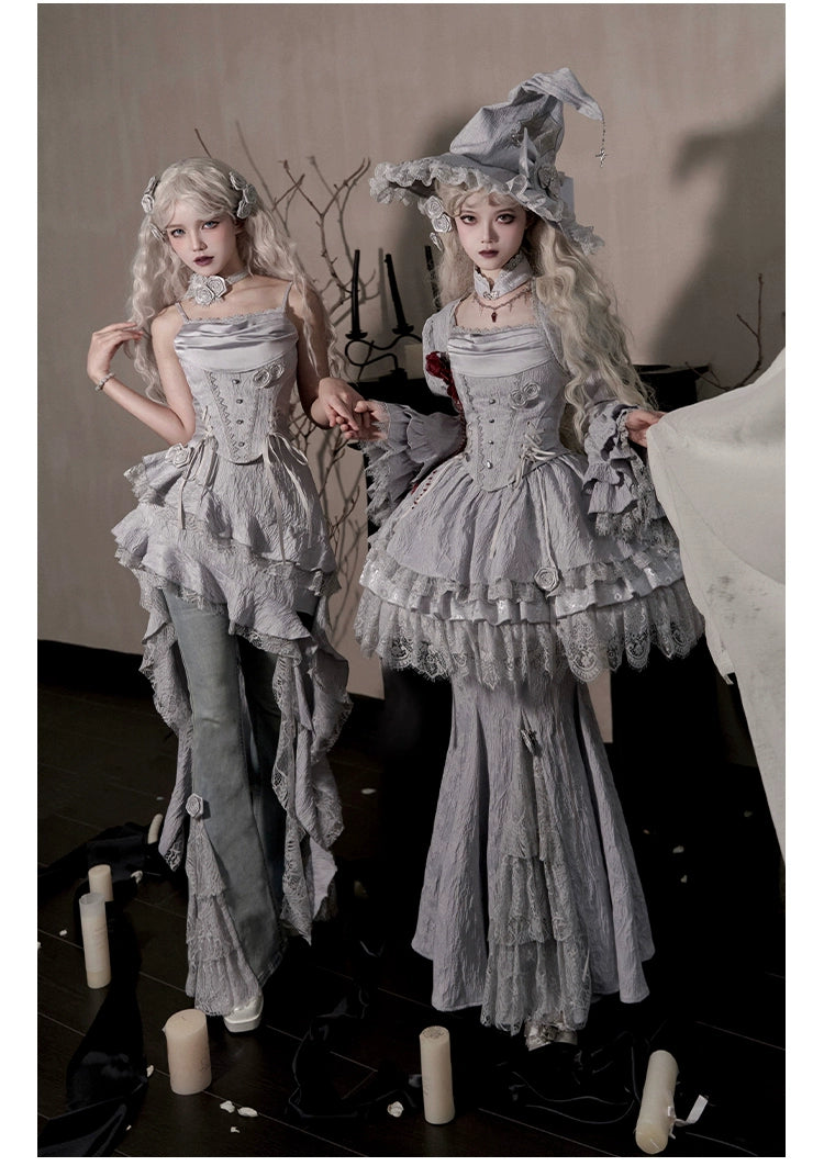 With PUJI~Letter and Poetry · Twilight~Gothic Witch Lolita SK Suit Bodice Mermaid Dress and Jeans