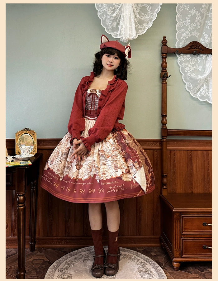 Alice Girl~Fox Band~Printed Sweet Lolita JSK Dress Square Neckline Daily Dress