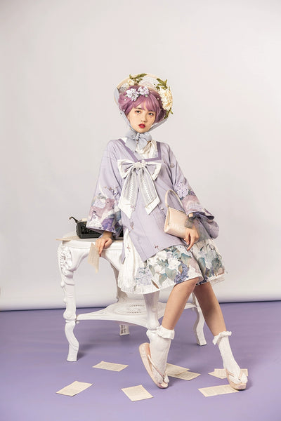 Cyan Lolita~Path~Wa Lolita Foral Print Coat Multicolors   