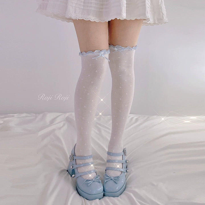 Roji Roji~Sweet Lolita Socks Cute Cotton Lolita Stockings Polka Dot   