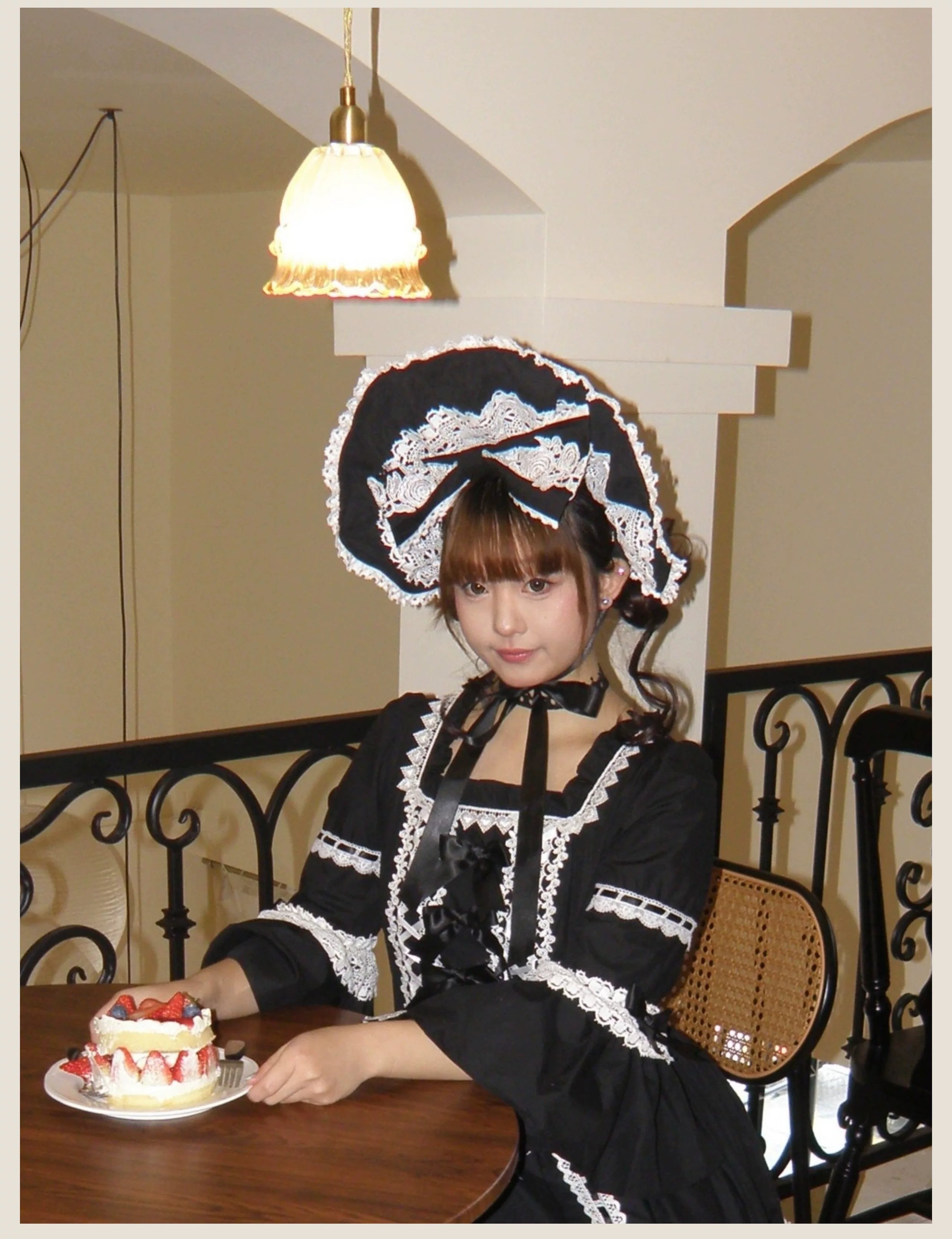 First Otome - Black Old School Lolita OP Dress, Lace Details