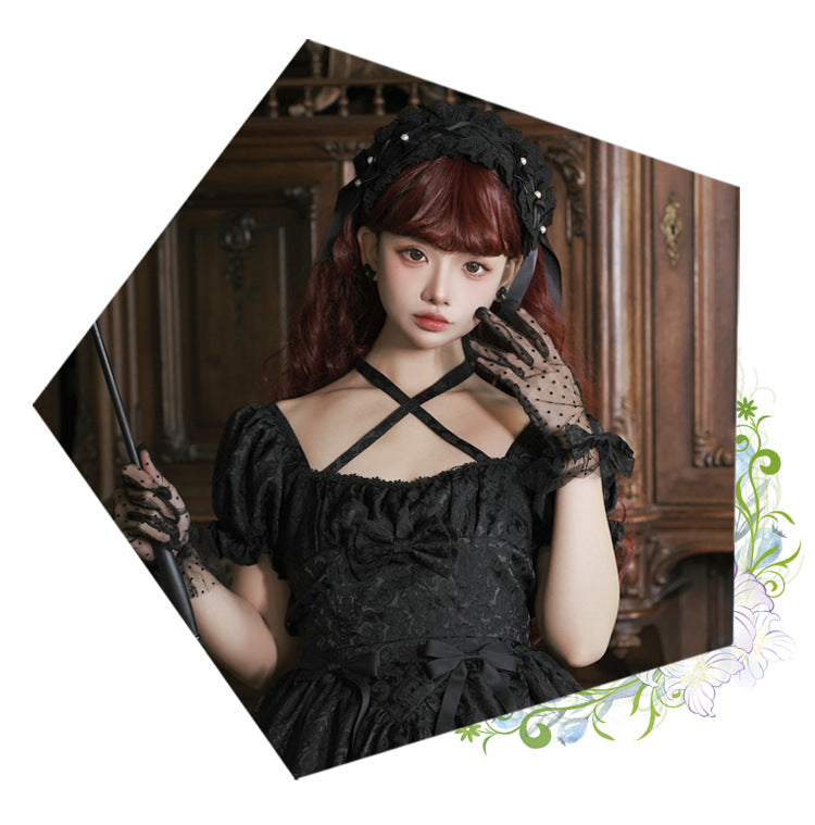 Eieyomi~Thorn Rose~Gothic Lolita Three-layer Ruffle Black OP   