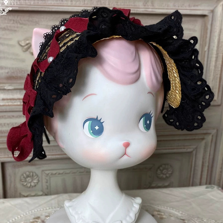 Miss Point - Sweet Lolita Accessories KC Hair Clip Brooch Waistband Cuffs Woven KC - Black & Red