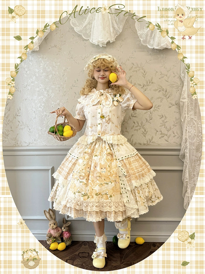 Alice girl~Lemon Rabbit~Kawaii Lolita Bonnet Brooch Embroidered Triangle Scarf   