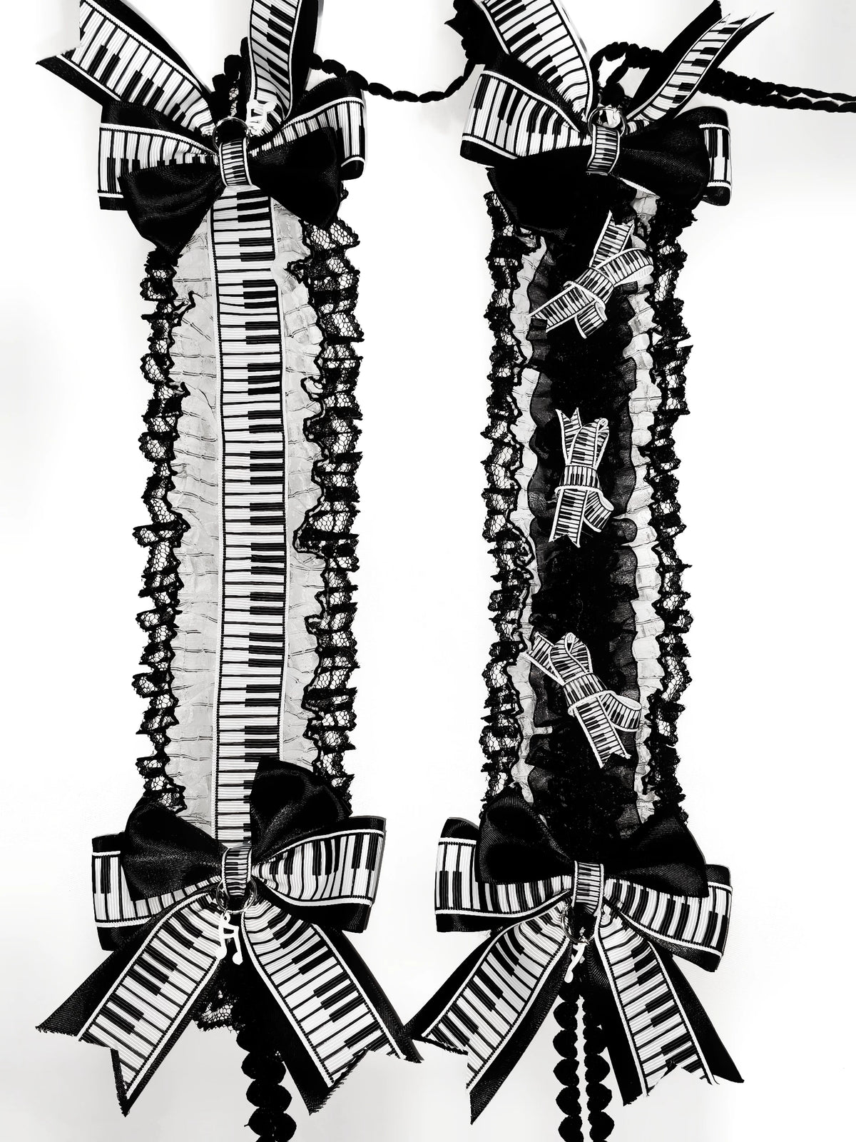 Black & White Old School Lolita Hairband, Piano Key Print 46005:872050