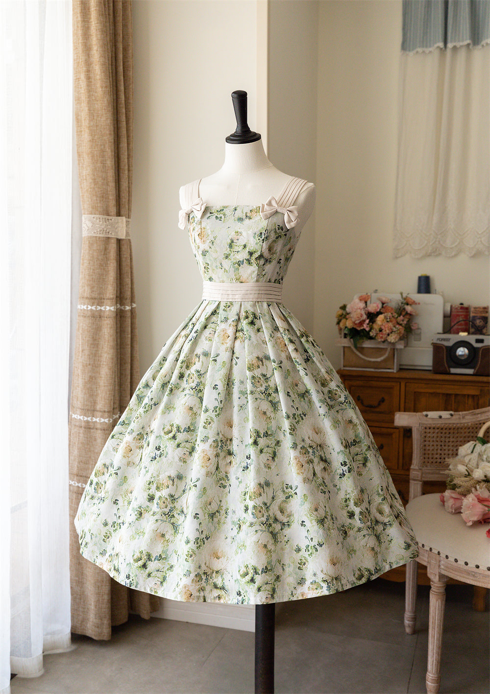 Forest Wardrobe - Forest Holiday - Elegant Lolita Foral Print JSK Dress Multicolors S green flowers print