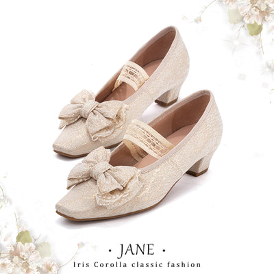 Iris Corolla~Elegant Lolita Shoes Silk Satin Leather French Heels 35 Golden thread golden color 
