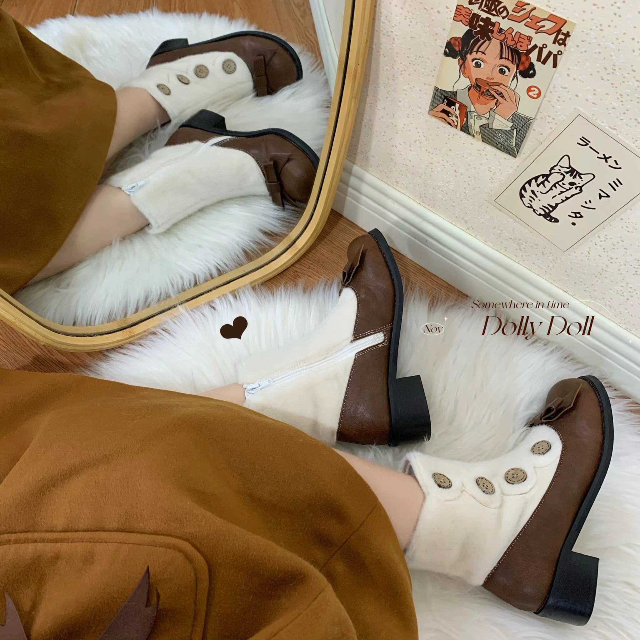Dolly Doll~Winter Lolita Boots Fur Mary Jane Lolita Low Heel Shoes 32674:403304