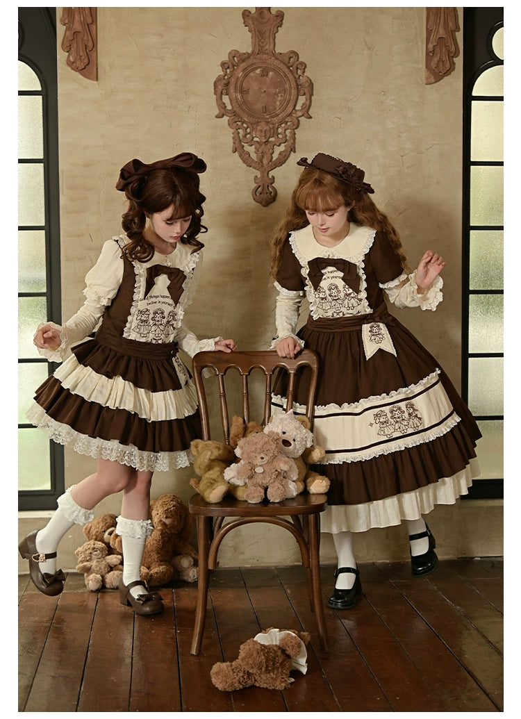 With PUJI - Sugar Frost Tale - Kawaii Lolita OP Button Closure Dress, Lamb & Bunny Embroidery 44101:796484