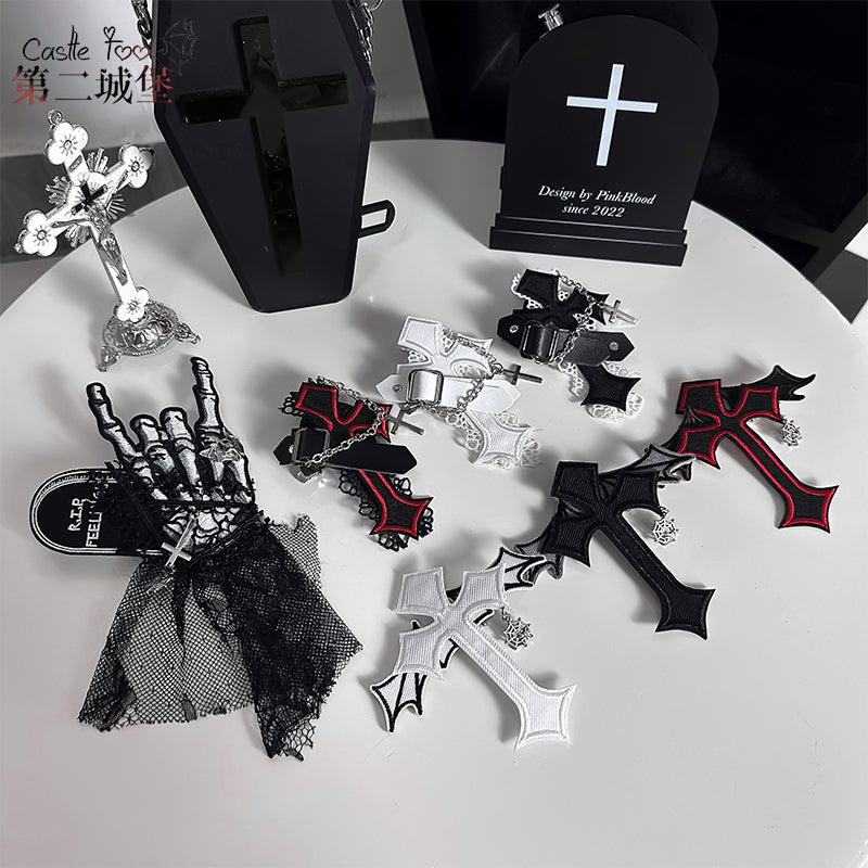 CastleToo~Halloween Gothic Lolita Cross Shaped Brooch Headdress   
