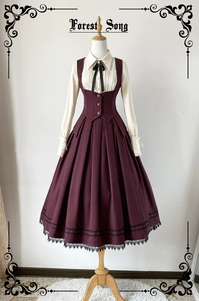 Forest Song - Griffin's Appointment - Vintage Lolita Vest Swallow Tail Vest S Red Vest (in stock)