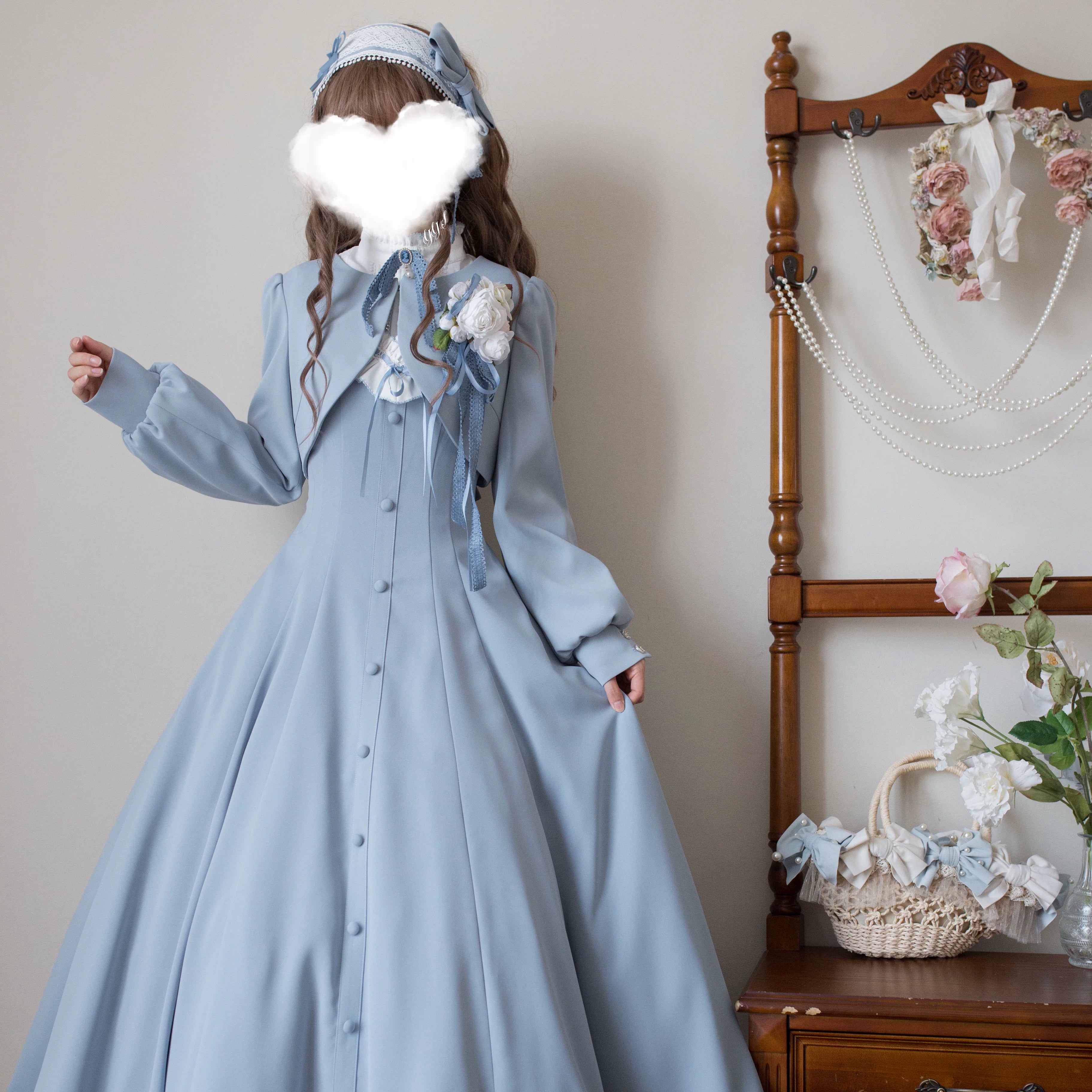 Winter Birch - Classic Lolita Slim Fit OP Dress, Standing Collar