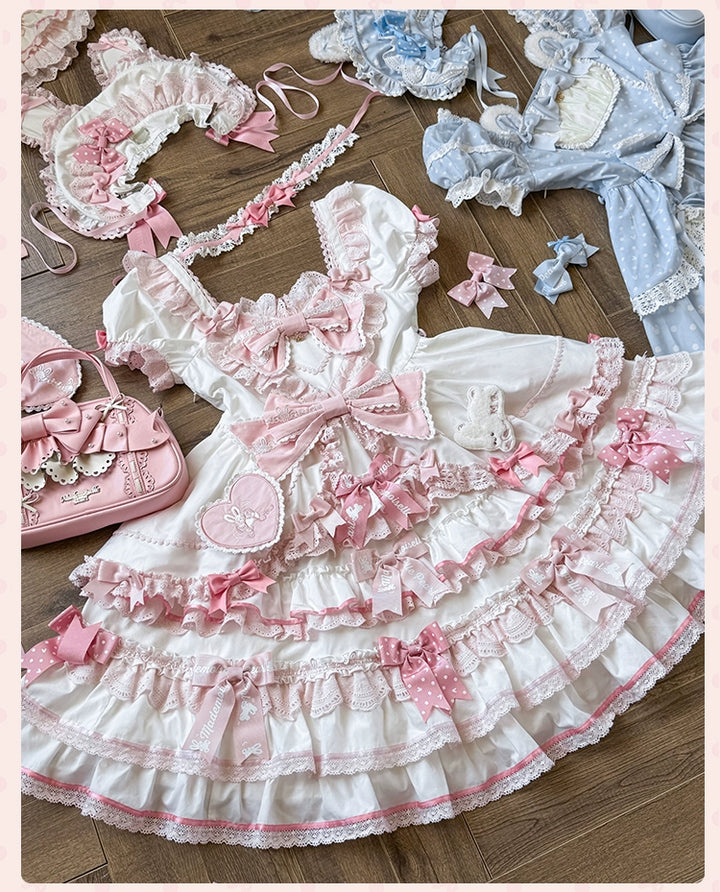 Mademoiselle Pearl~Bow Rabbit~IP Collab Sweet Lolita OP in Multiple Styles 43054:763730