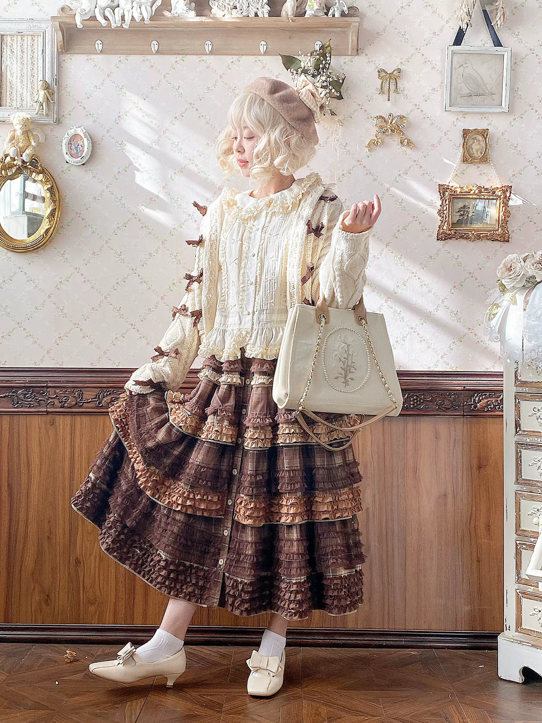 Sweet Dreamer~Pine Cone~Winter Elegant Lolita SK Plaid Layered Skirt