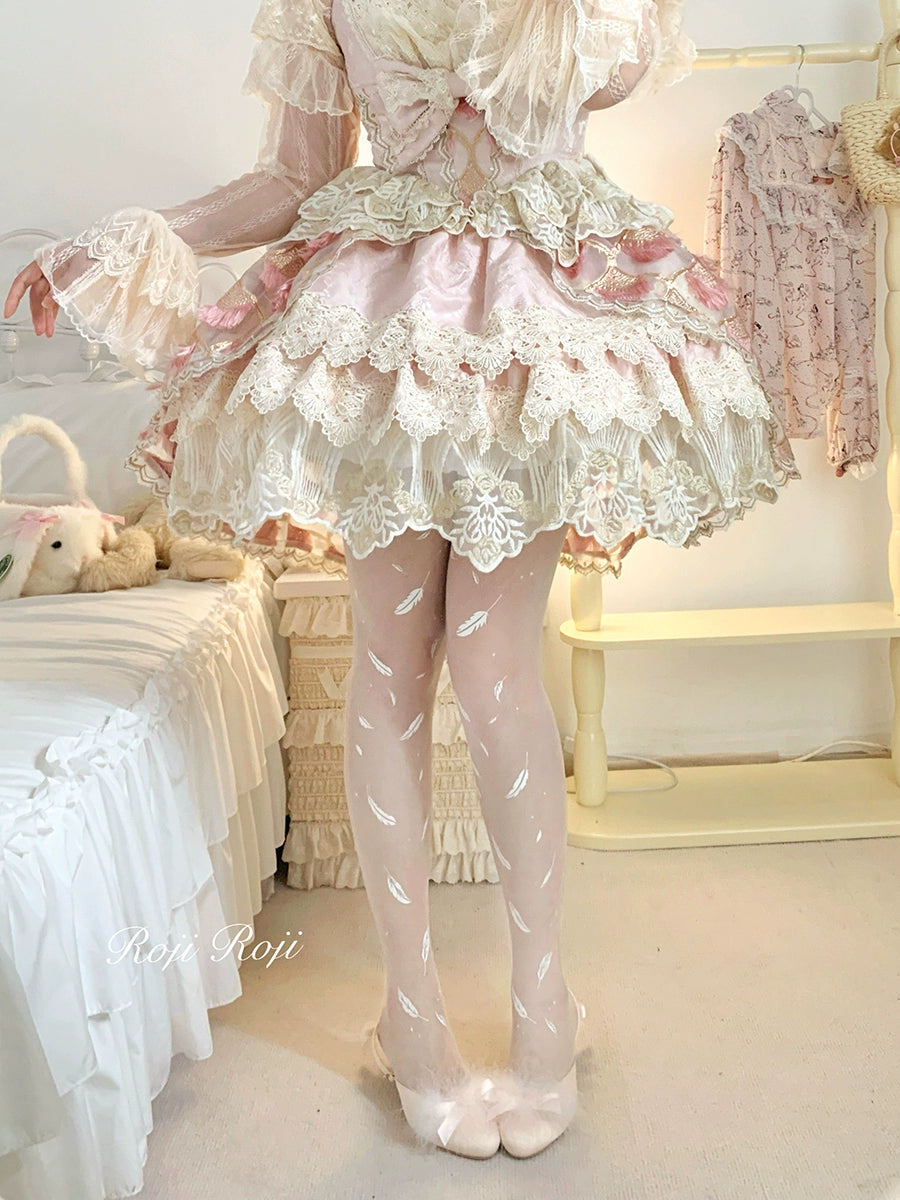 Roji Roji~Sweet Lolita Tights Women Feather Print Pantyhose   