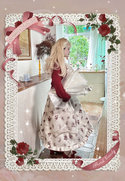 Yingtang~Plus Size Lolita Cardigan Set Elegant French Rose Print Dress 31448:375724