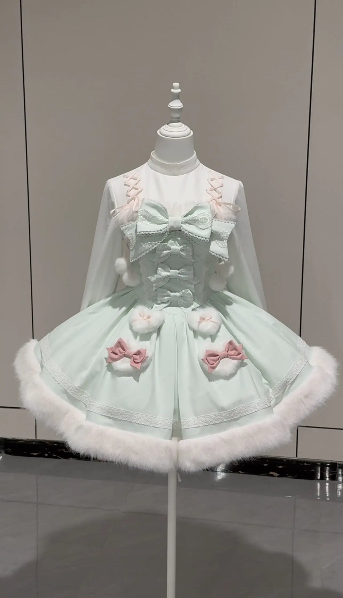 Sweet Dream Bunny - Sweet Lolita Cape & JSK Dress Set, Faux Fur Bunny Ear (2XL L M S XL) 46120:875854