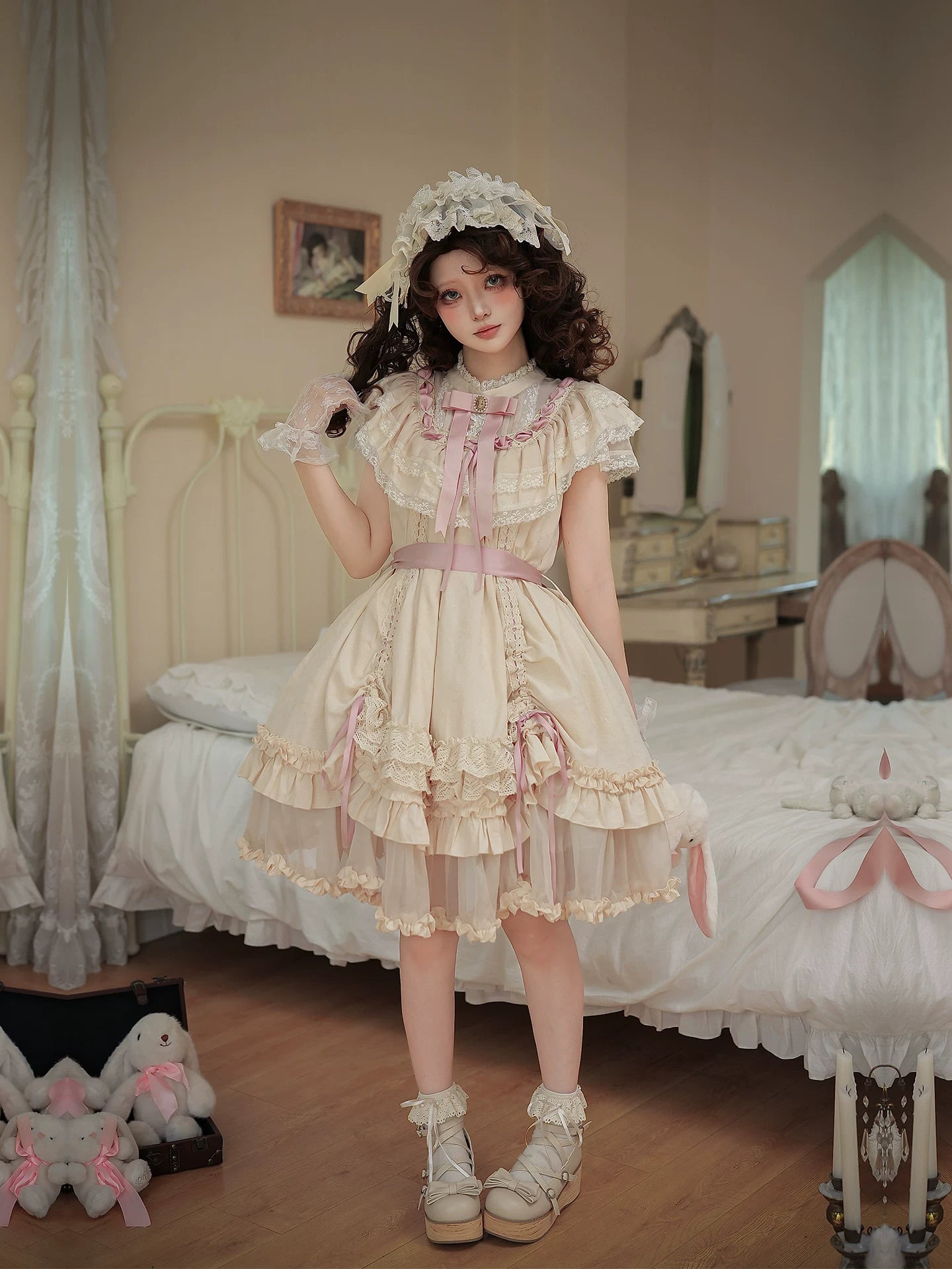 Lily's Dream - Cotton Lining Classic Lolita OP, Drawstring Liftable Hem 45539:854813
