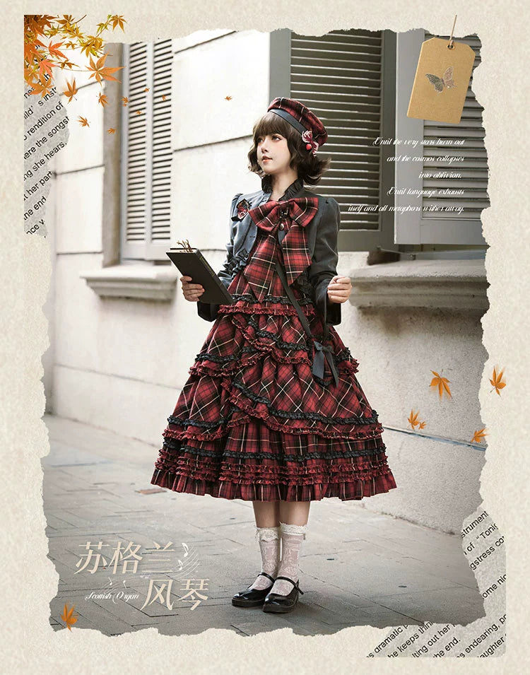 Honey Machine - Scotch Accordion - A-Line Plaid Daily Lolita JSK, Short Coat 44302:803329