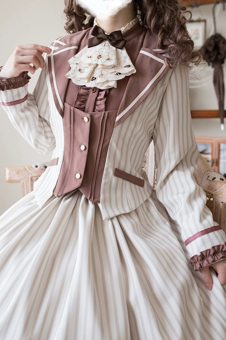 Miss Point~Classical Chocolate~Classic Lolita Jacket Elegant Striped Short Outwear