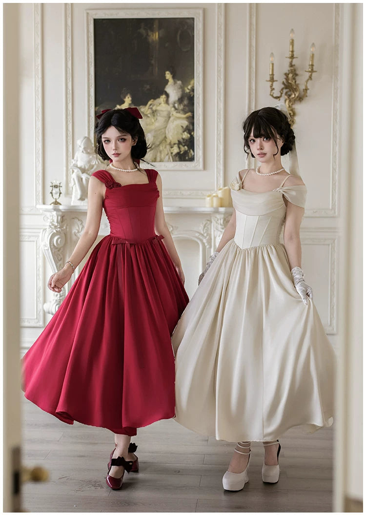 For Beloved - Classic Lolita Satin JSK Dress Set, Fishbone Waist 45039:835179