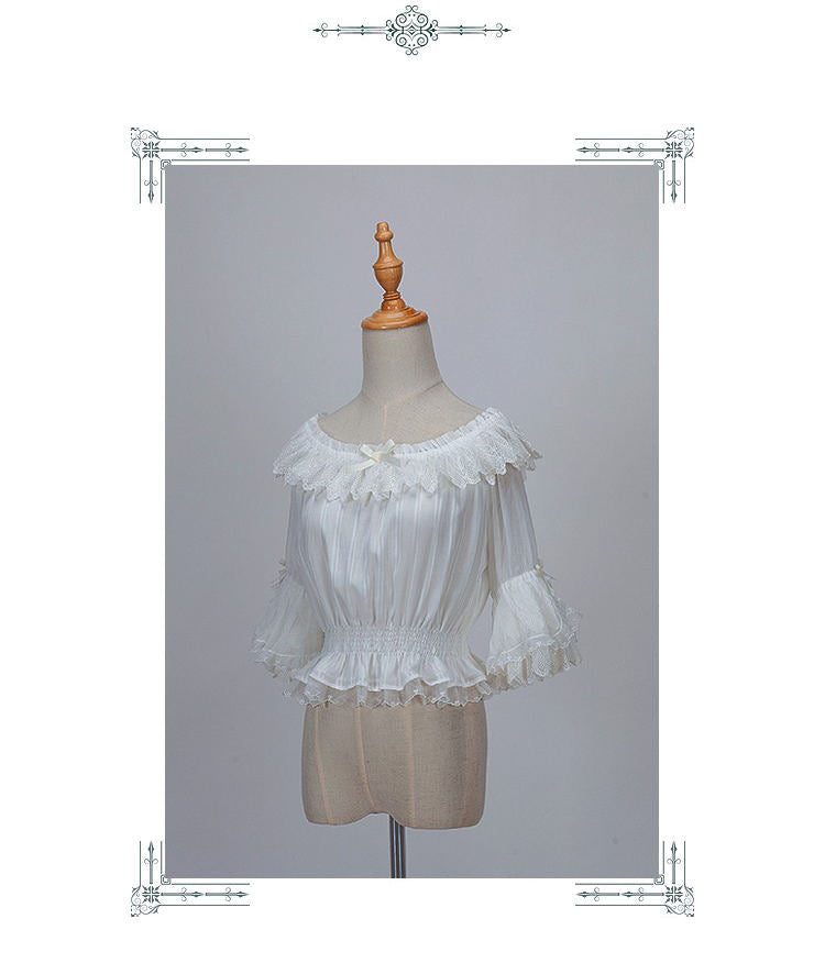 JS Lolita~Snow White in Forest Mist~Elegant Lolita Lace Split Type OP Set free size blouse 