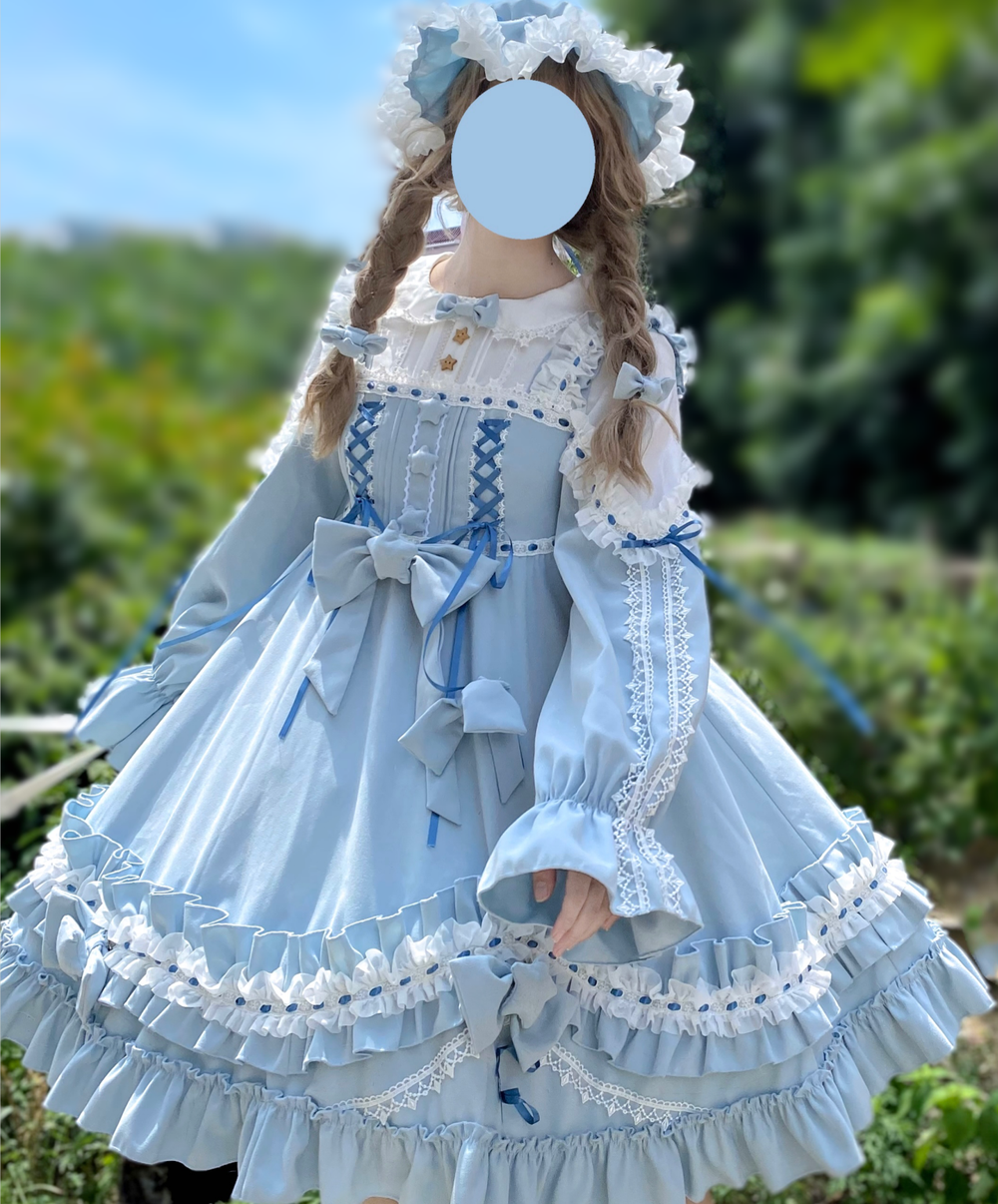 (BFM)Aurora Kiss~Daily Lolita OP Long Sleeve Winter Dress S Milk blue OP dress only (L M S XL) 33608:432994