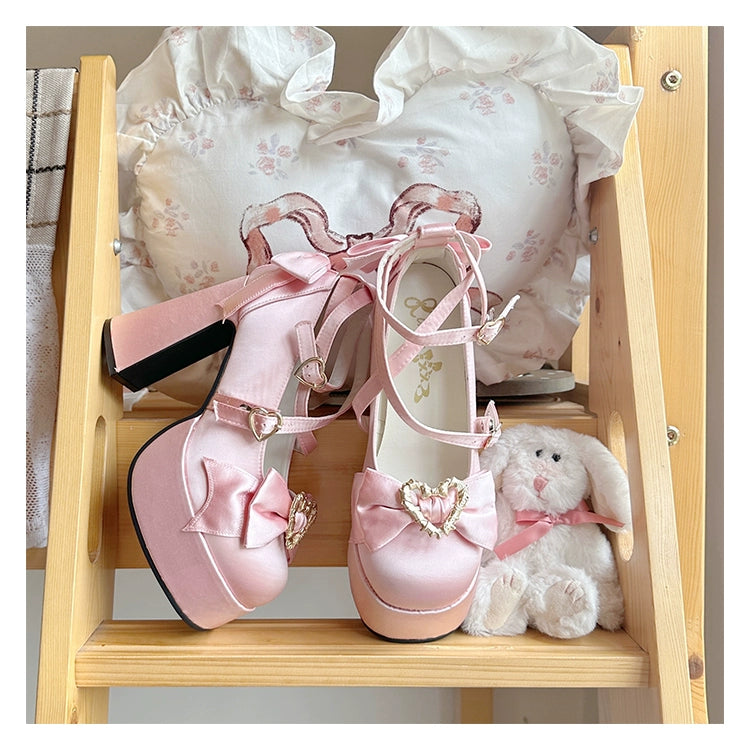 (BFM)Cheesecake~Mousse Heart~Sweet Lolita High Heel Shoes Mary Jane Love Heel Shoes   