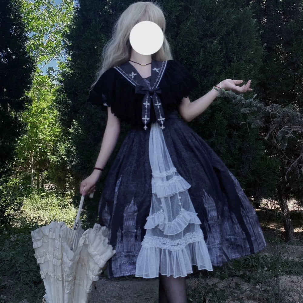 Cornfield Lolita~Silent Church~Gothic Lolita JSK Dress Printed Dress Thin Shawl Set   