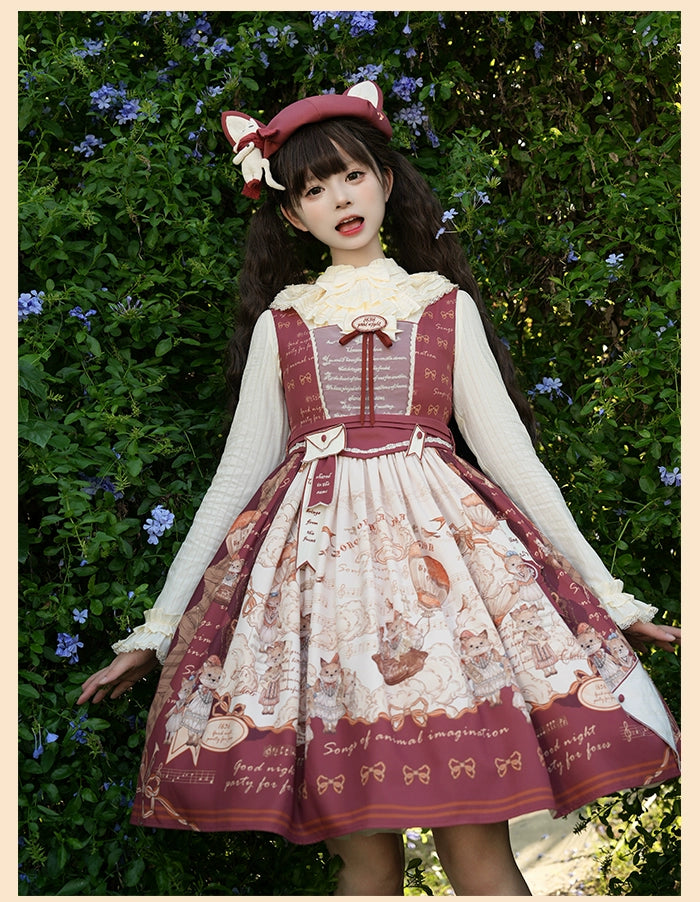 Alice Girl~Fox Band~Printed Sweet Lolita JSK Dress Square Neckline Daily Dress