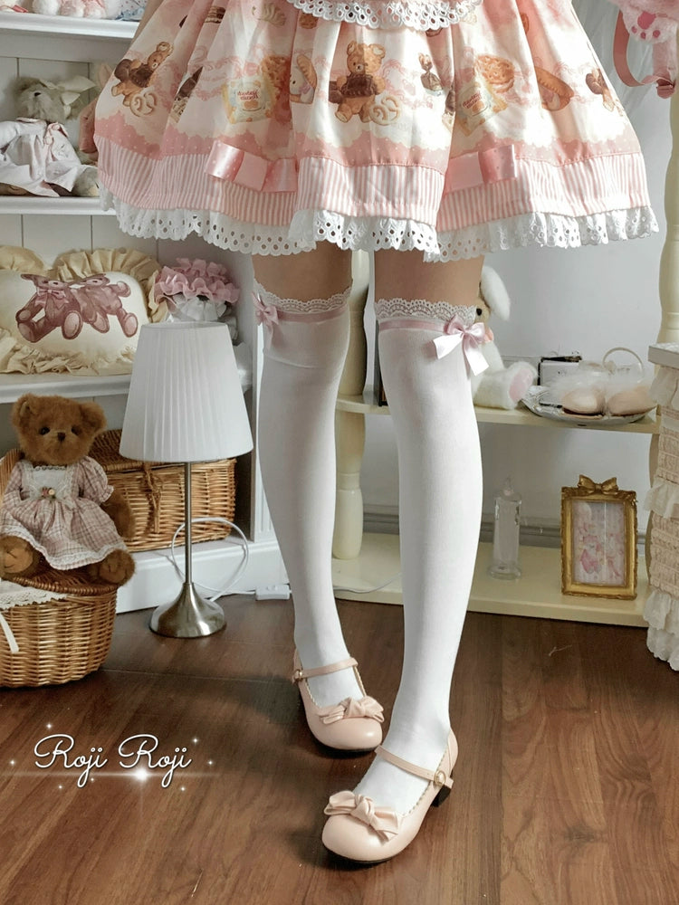 Roji Roji - Sweet Lolita Socks With Lace & Bow Details 43796:785436