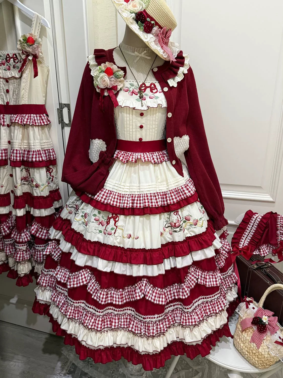Hanguliang - Strawberry Basket - Country Lolita JSK Dress, Strawberry Embroidery 44283:802178