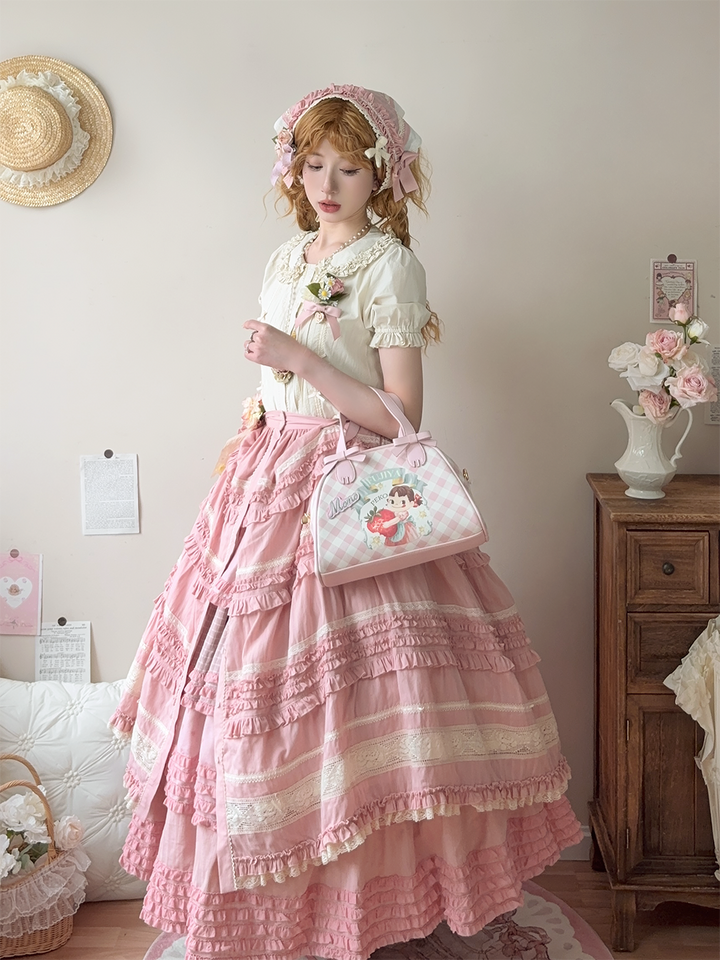 Miss Point~Garden Sunflower~Country Lolita SK Patchwork Tiered-Ruffles Skirt