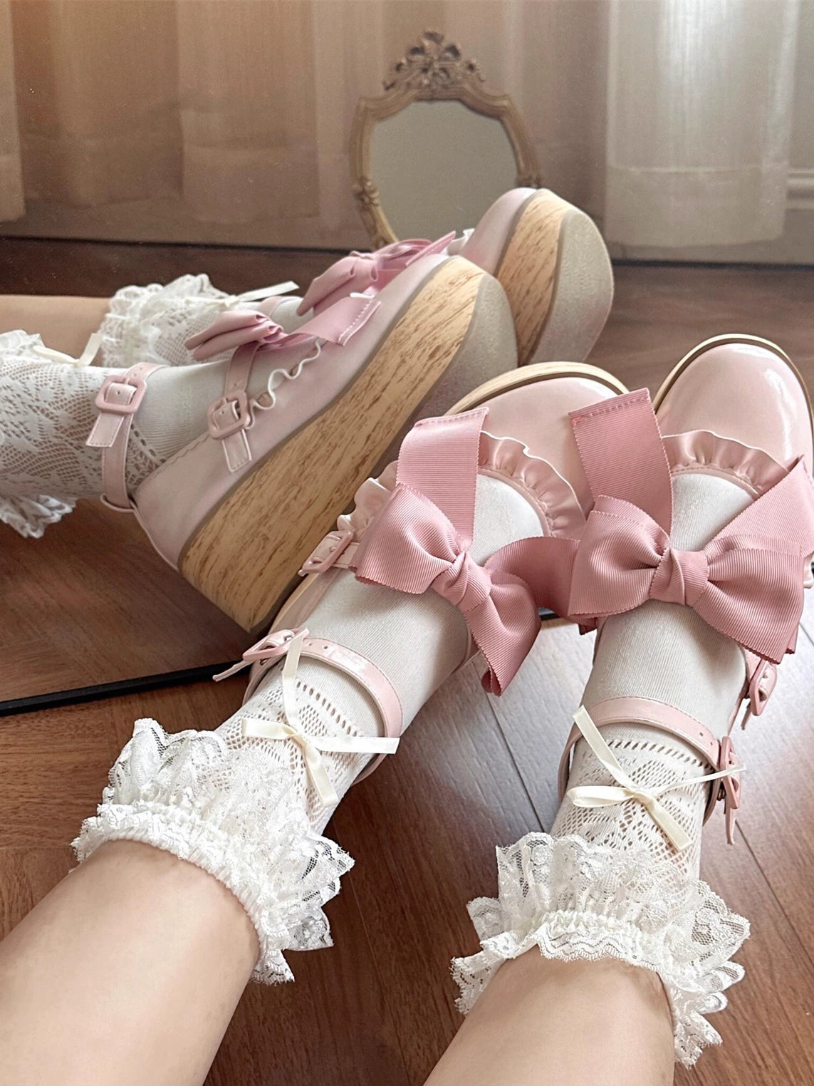 MODO - Shaking Platform - Kawaii Lolita Platform Heels Shoes, Detachable Bow 43860:787419