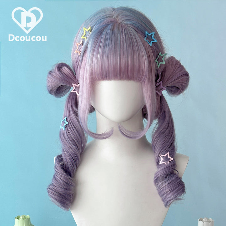 (Buyforme)Dcoucou~No-Heart Rabbit 45cm Long Curly Ponytail Wig Multicolors water colored glass  