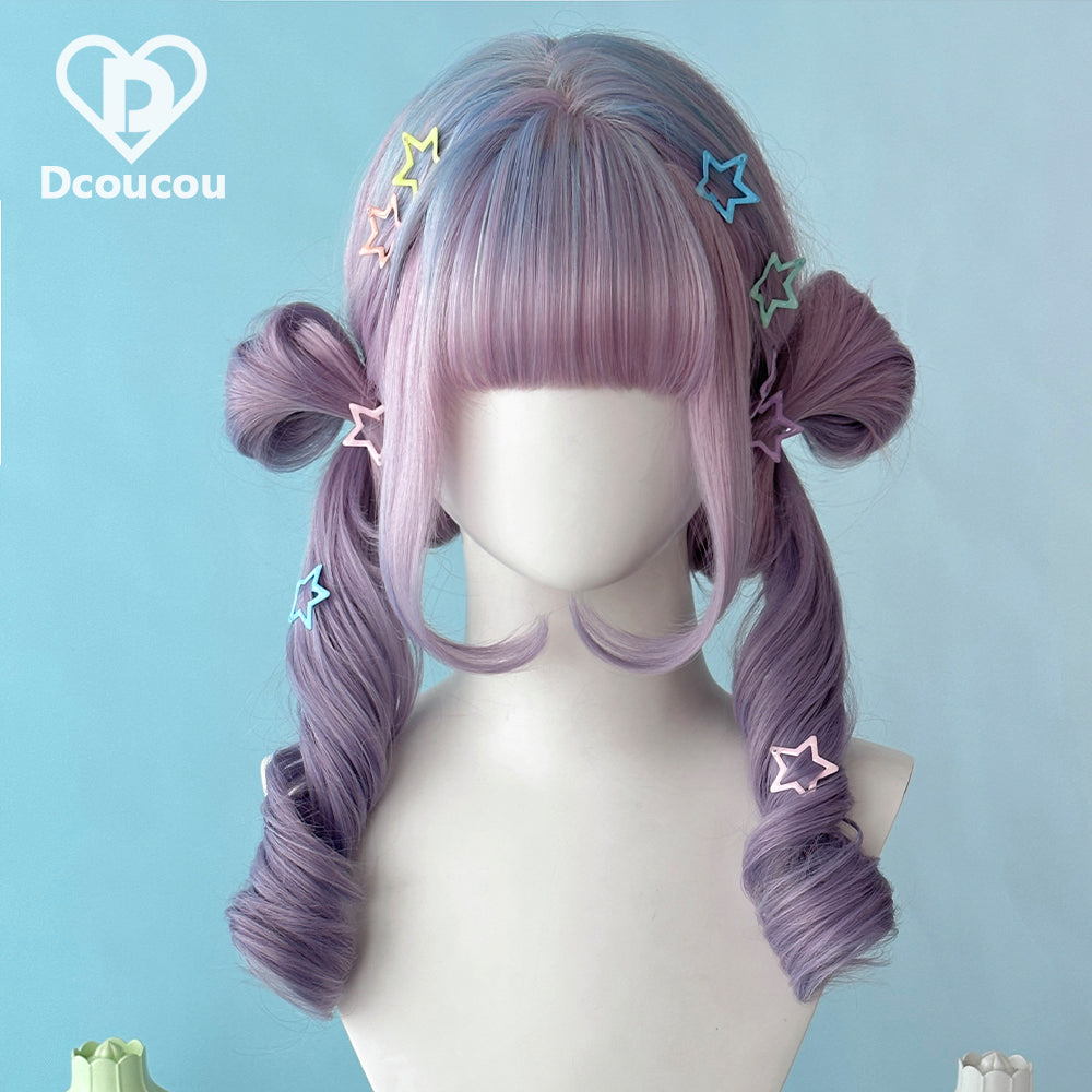 Dcoucou - No-Heart Rabbit 45cm Long Curly Ponytail Wig Multicolors water colored glass