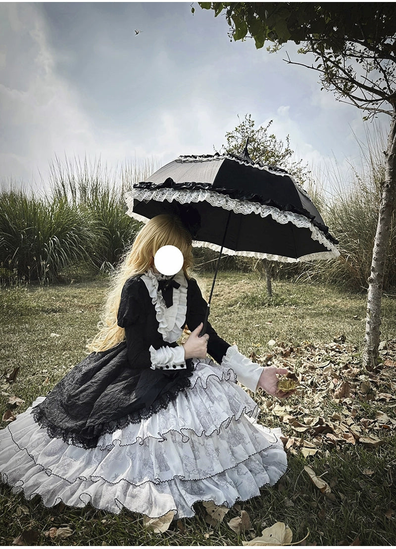 Buling Moon~Vintage Elegant Lolita OP Dress Black White Dress   