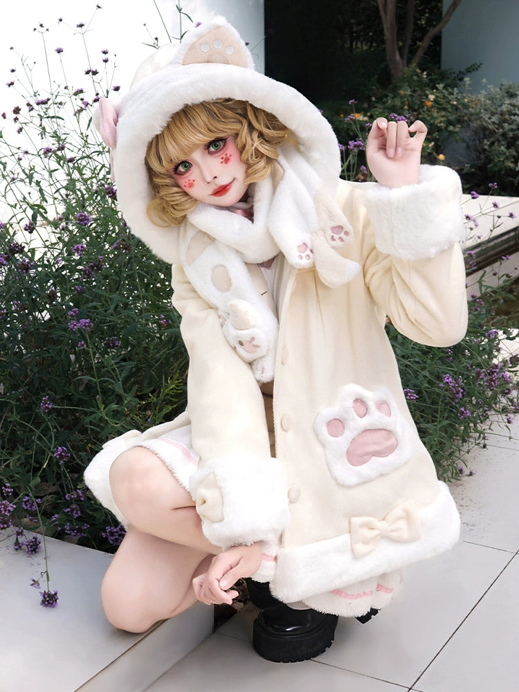 ZhiJinYuan~Calico Cat~Kawaii Lolita Plush Coat Lovely Warm Winter Coat   