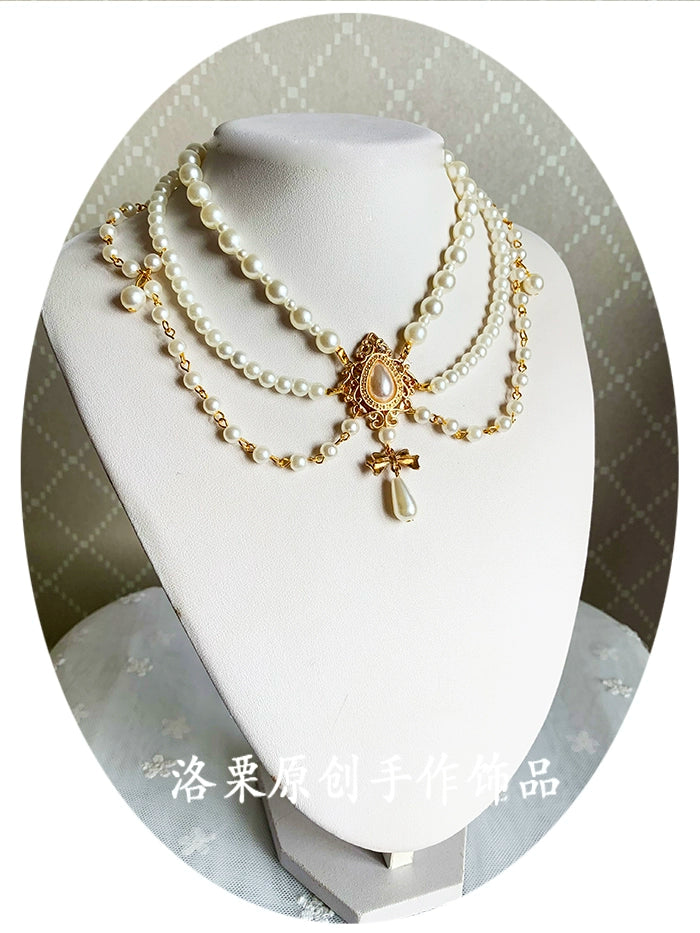 Luo Li~Wedding Lolita Necklace Multi-layer Pearl Pendant   