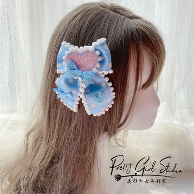 Pretty Girl Lolita~Sweet Lolita Blue Headwear Handmade Accessory a love bow side clip  