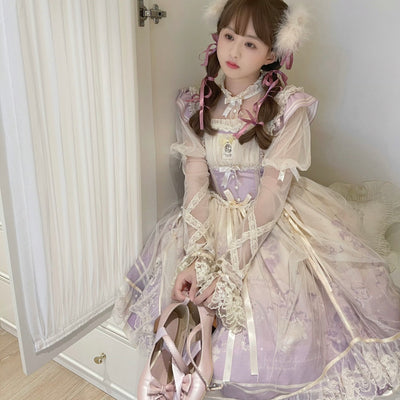 Dream Doll Lolita~Sweet Lolita JSK Dress Gradient Ballet Dress S Purple Ballet Bunny JSK + Inner Wear 
