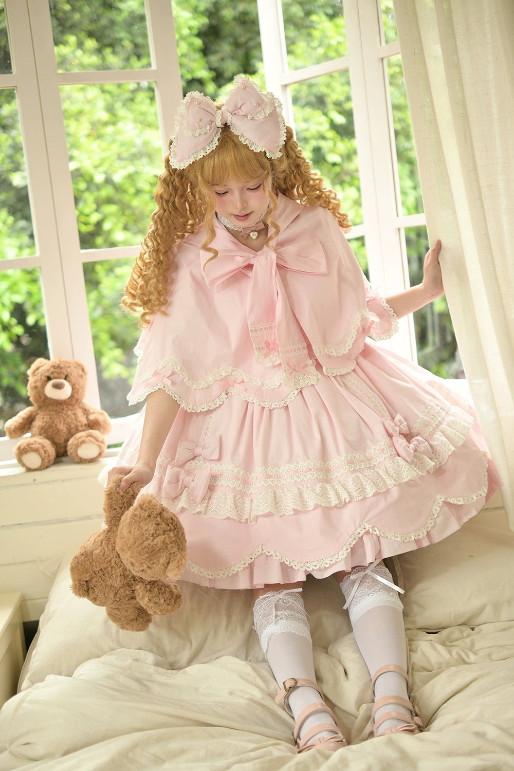 Vintage Petal Rabbit - Pure Cotton Kawaii Lolita Cape With Rabbit Ear Hood 43138:767106