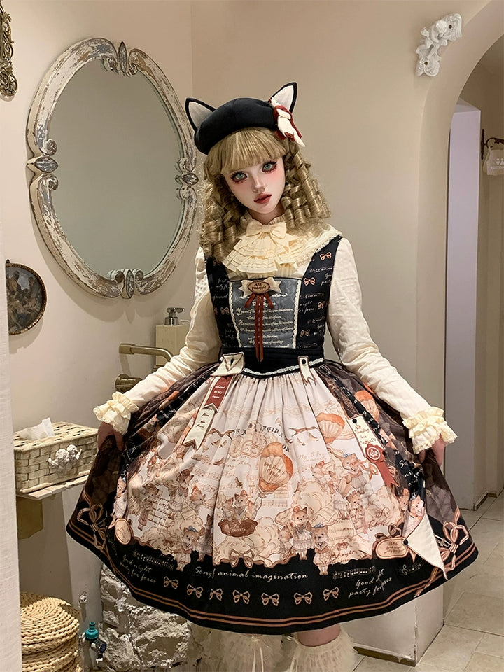 Alice Girl~Fox Band~Printed Sweet Lolita JSK Dress Square Neckline Daily Dress