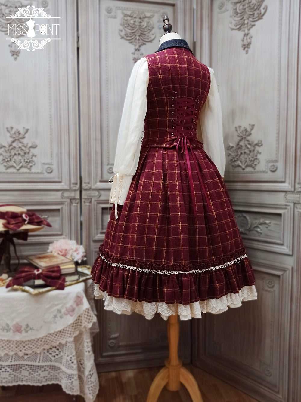 (BFM)Miss Point~Rose~Elegant Lolita Fishbone Grid Skirt Customized 32512:384942