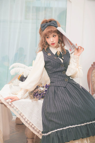 Miss Point~Rose Doll~Elegant Lolita Striped Fishbone Skirt   