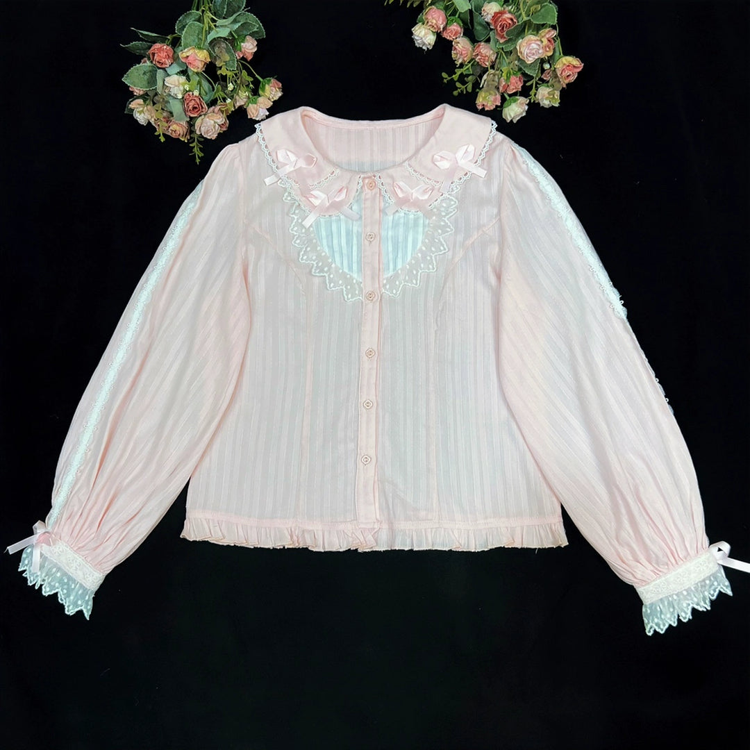 DMFS Lolita~Sweet Lolita Long Sleeve Shirt with Doll Collar S pink 